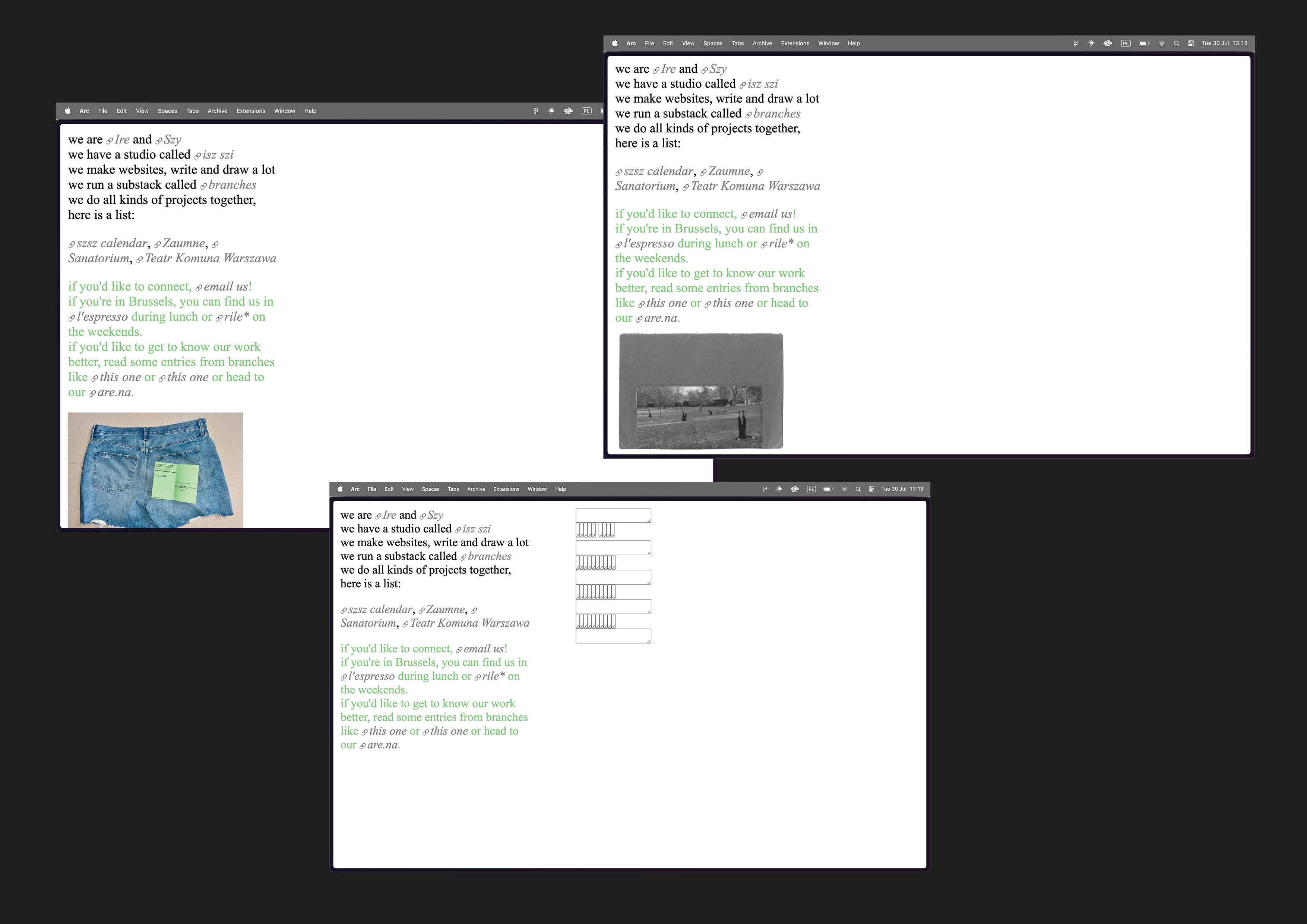 trzy szkice strony internetowym na szarym tle